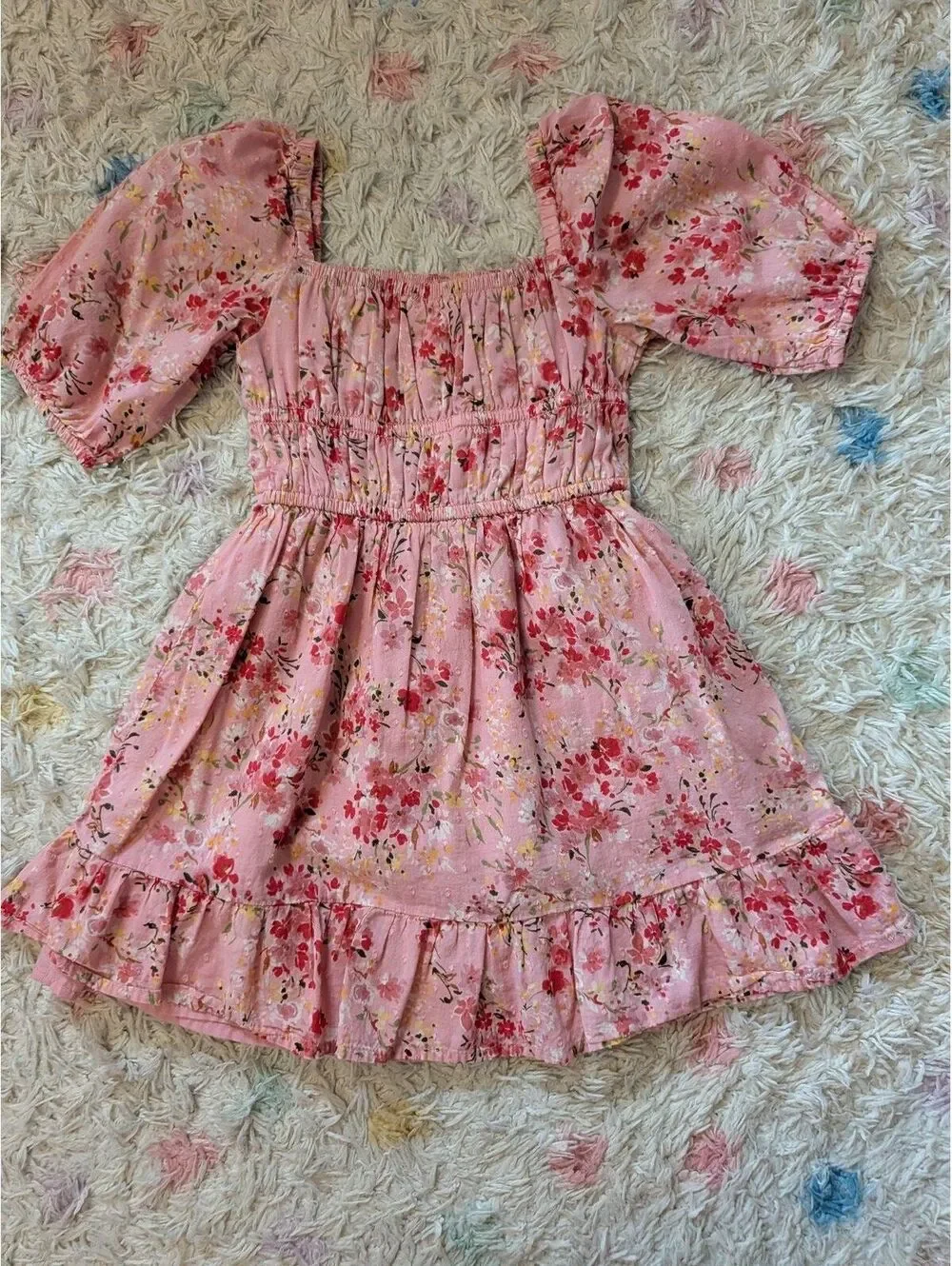 Gymboree Girl's 5T Pink Floral Puff Sleeve Cotton Dress Fit and Flare Spring